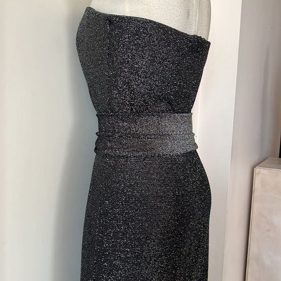 đź’•Strapless Black Silver Metallic Disco Sparkle Strapless Jersey Jumpsuit M EUC - Picture 7 of 8